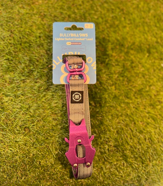1.4m LIGHTER Swivel Combat Lead - Neoprene Lined, Secure Rated Clip with Soft Handle Purple with Metal Grey